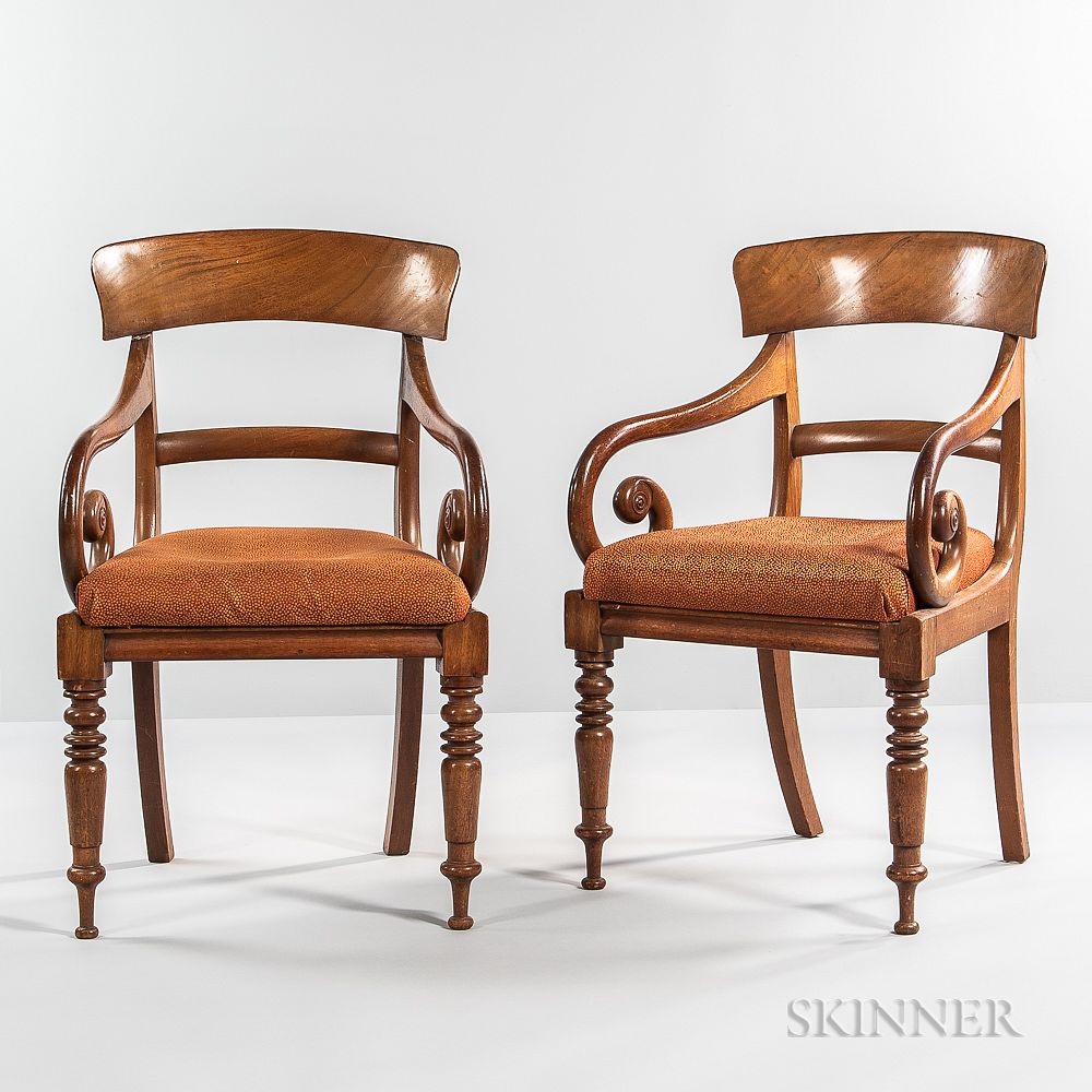 Appraisal: Pair of Regency Mahogany Open Armchairs Pair of Regency Mahogany