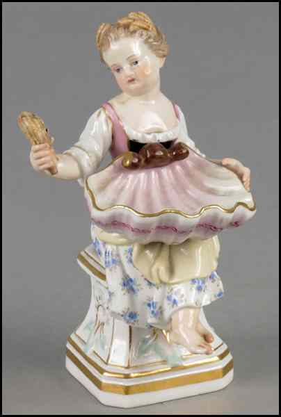 Appraisal: MEISSEN GILT AND PAINTED PORCELAIN FIGURAL OPEN SALT Depicting a