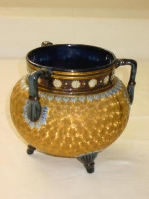 Appraisal: A ROYAL DOULTON STONEWARE CAULDRON of three handled globular form