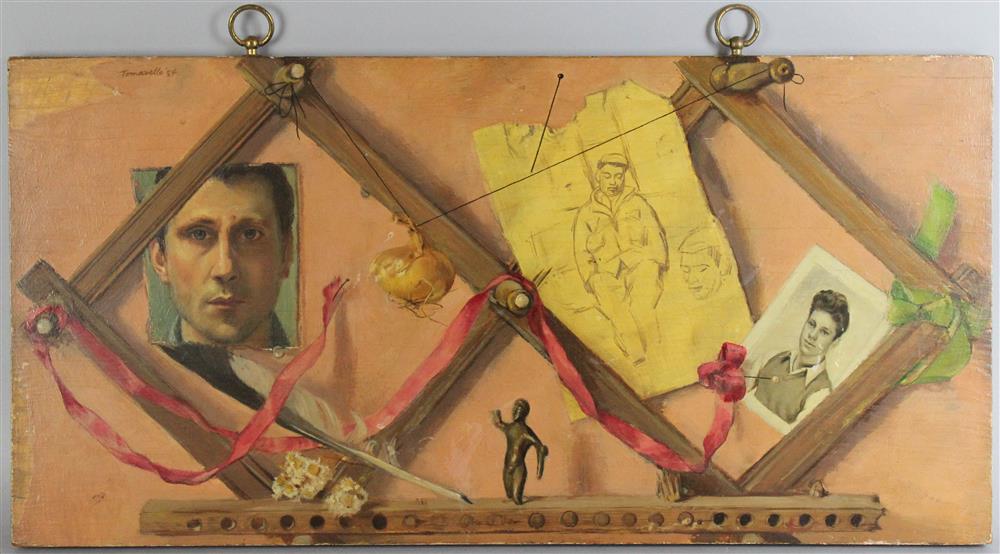 Appraisal: TOMASELLO TH CENTURY TROMPE L'OEIL along with a PORTRAIT Oil