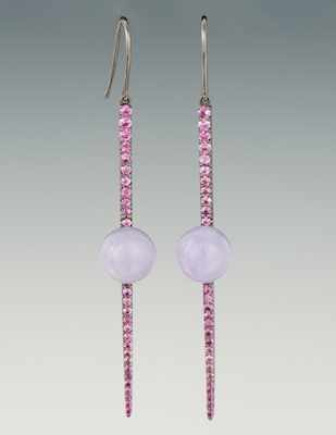 Appraisal: A Pair of Lavender Jade and Pink Sapphire Earrings k