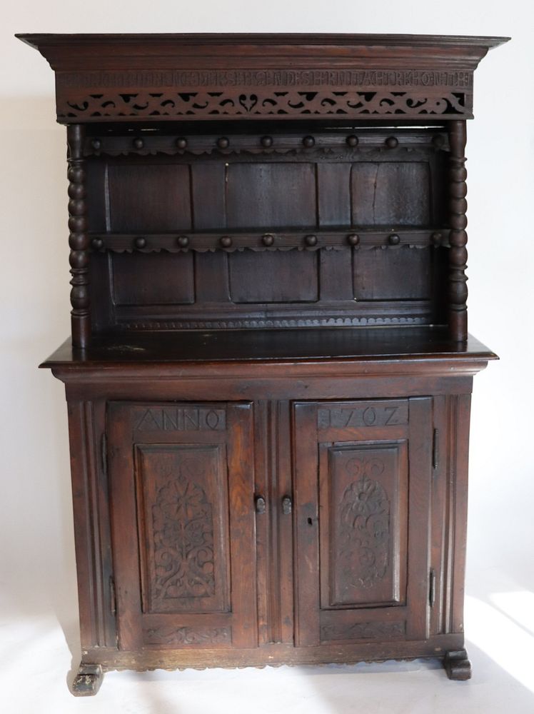 Appraisal: th Century Carved Continental Step Back Cabinet A wonderful period