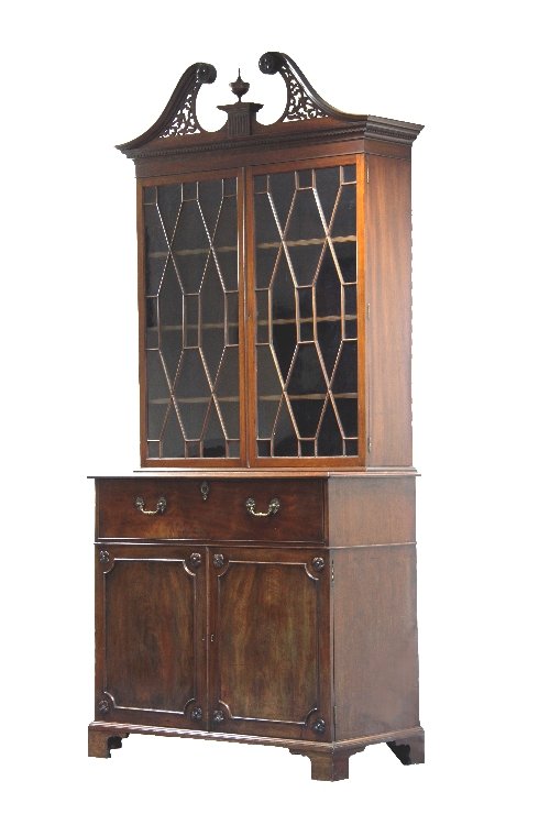 Appraisal: A George III style mahogany secretaire bookcase with swan neck