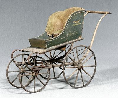 Appraisal: Push wagon with spoked wheels upholstered seat with springs applied