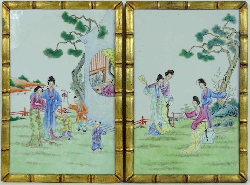 Appraisal: Antique Chinese Famille Rose Porcelain Plaques Pair of antique Chinese