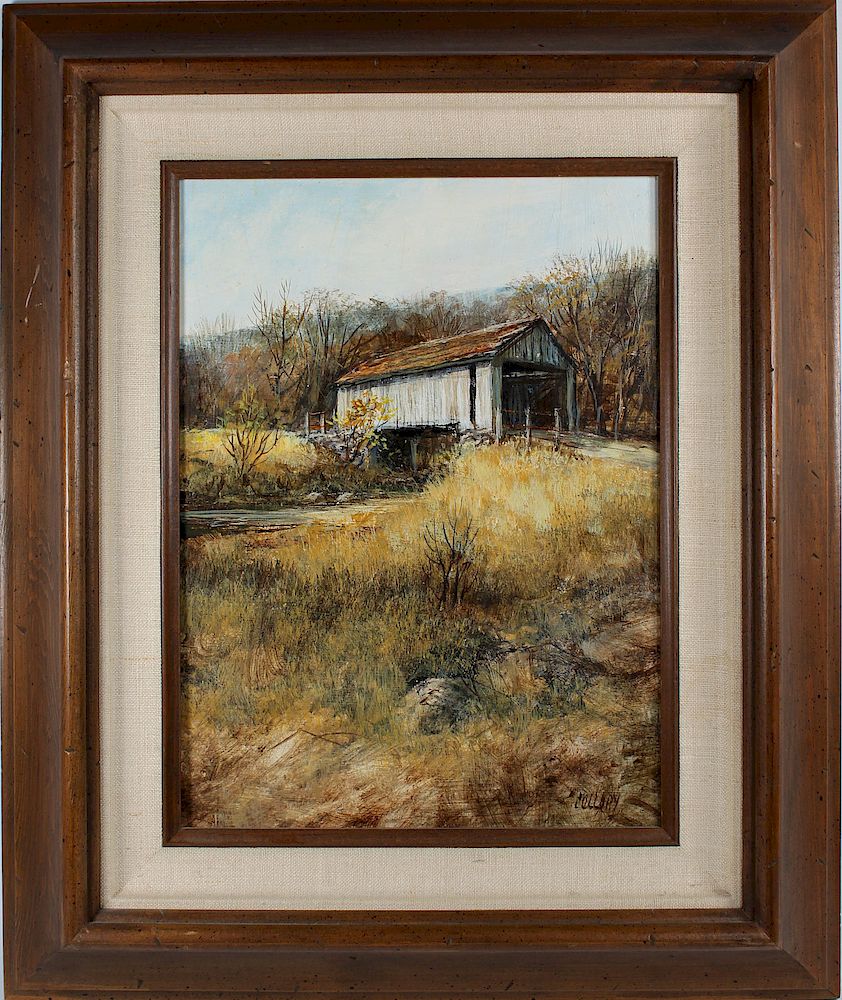 Appraisal: Richard K Collopy Painting of Covered Bridge Richard K Collopy