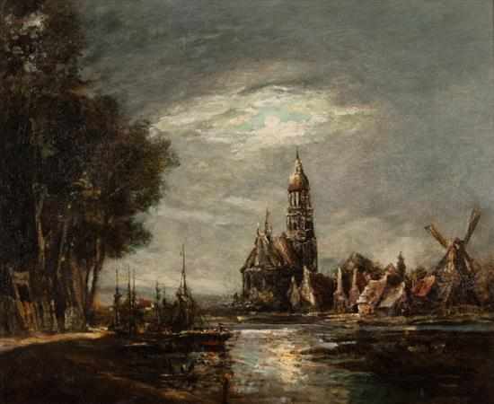 Appraisal: Louis Gabriel Eugene Isabey French - Moonlit Dutch Harbor oil