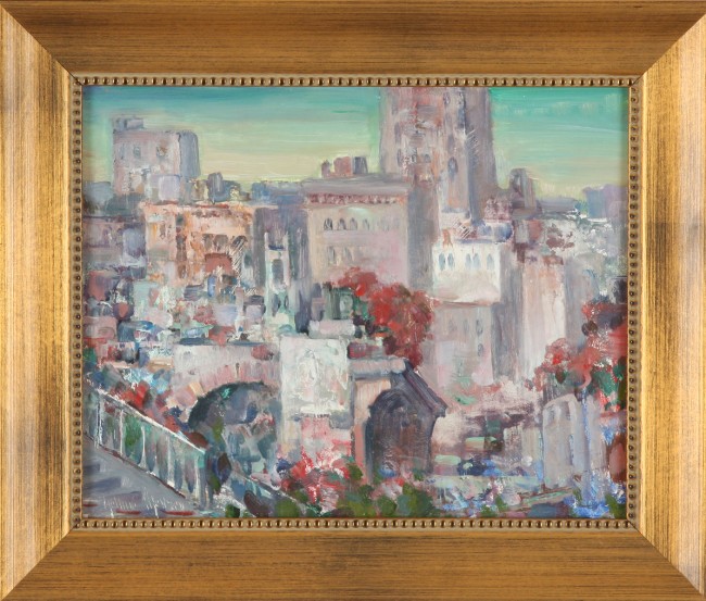 Appraisal: Cityscape oil panel x sight SLL Artist American - S