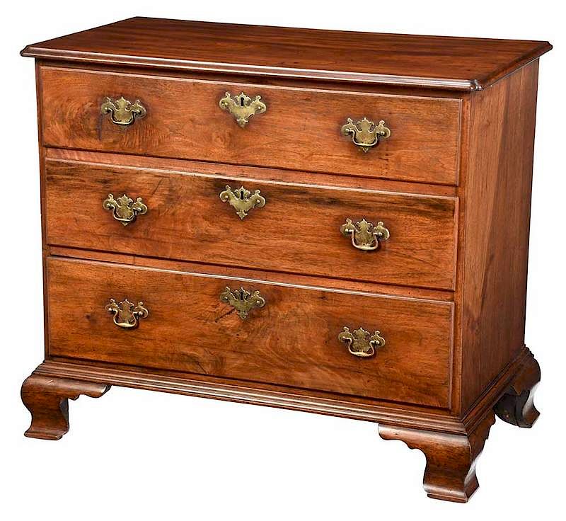 Appraisal: American Chippendale Chest of Drawers th century figured walnut throughout