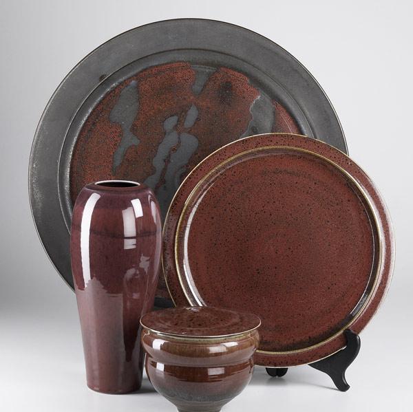 Appraisal: STEPHEN MERRITT Four stoneware pieces in copper red glaze include