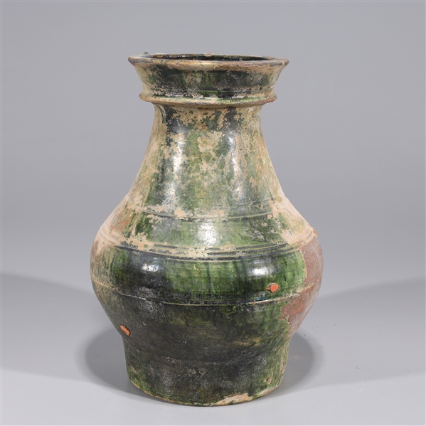 Appraisal: Antique Chinese green glazed Han Dynasty vase as-is condition with