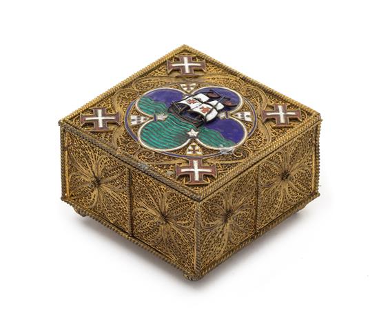 Appraisal: Sale Lot A Silver-Gilt Filigree and Enamel Box Probably Russian