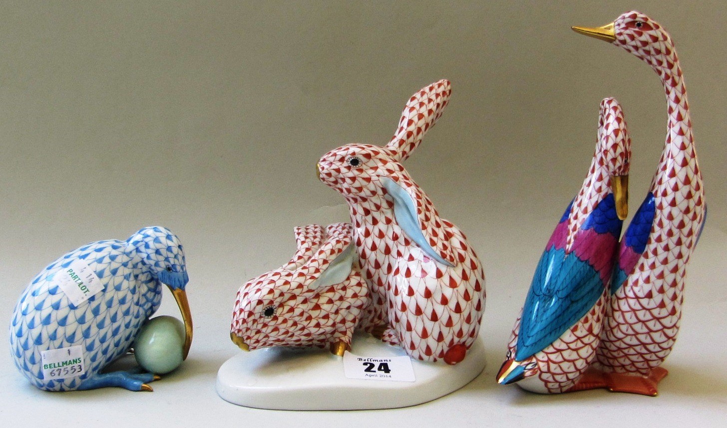 Appraisal: A Herend porcelain Bunny rabbit group Imari decorated in red