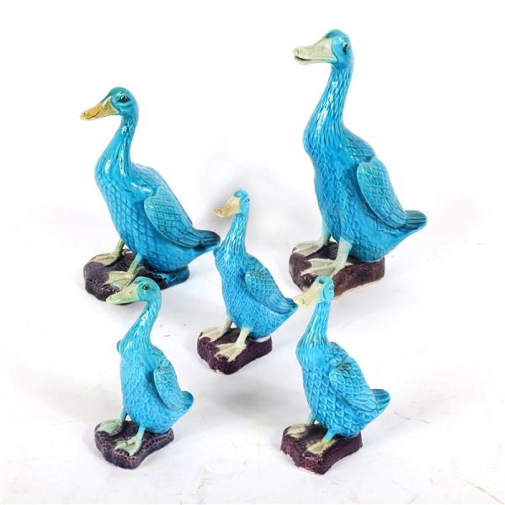 Appraisal: GROUPING OF FIVE CHINESE PORCELAIN PEKING BLUE PORCELAIN DUCKS STAMPED