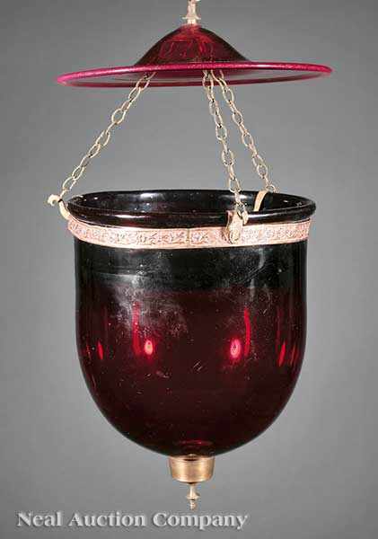 Appraisal: An Anglo-Colonial Blown Ruby Glass and Bronze Hall Lantern th