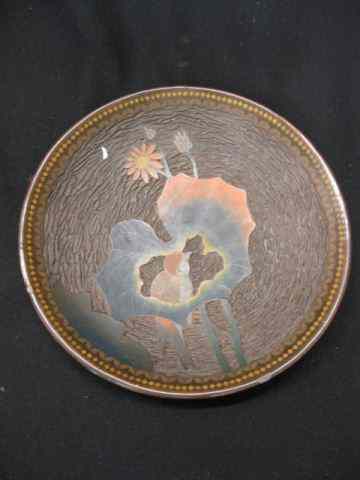 Appraisal: Japanese Cloisonne on Porcelain Plate bird leaf floral '' rim