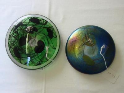 Appraisal: TWO JOHN DITCHFIELD GLASFORM PAPERWEIGHTS both flattened circular one typical