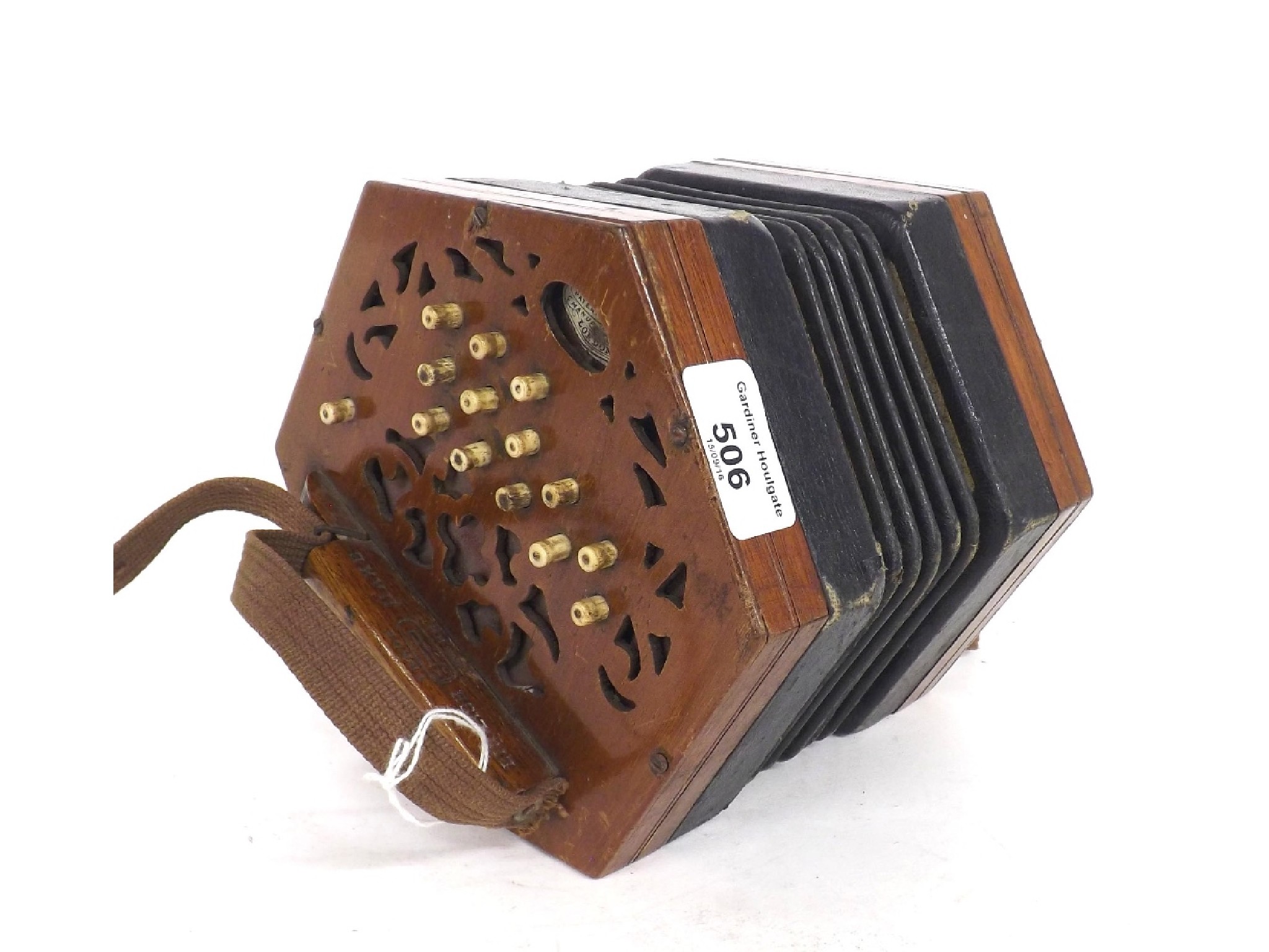 Appraisal: Lachenal Co Anglo concertina with twenty-seven bone buttons on pierced