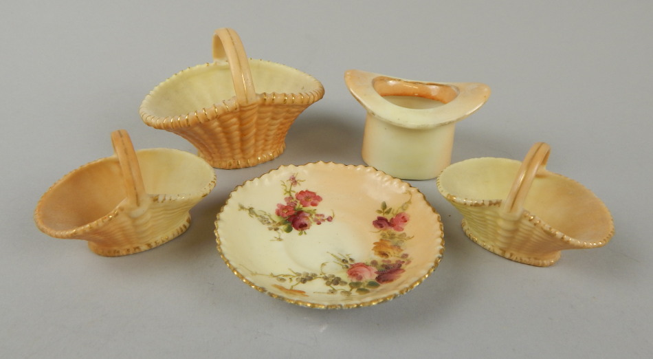 Appraisal: Various Royal Worcester blush ivory wares comprising a saucer with