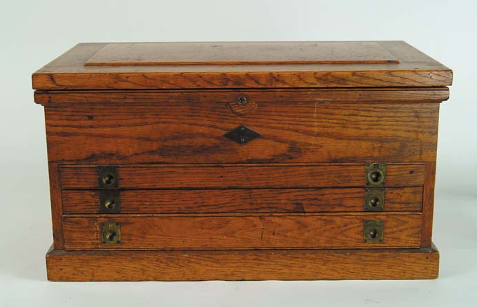 Appraisal: FINE OAK MACHINIST TOOL BOX WITH TOOLS Three drawers with