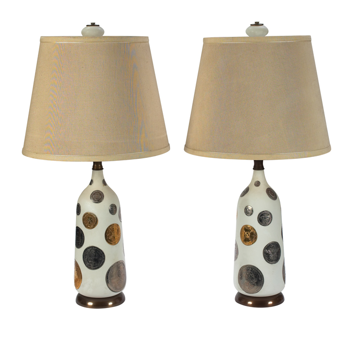 Appraisal: Midcentury blown glass lamps pair opaque frosted white glass with