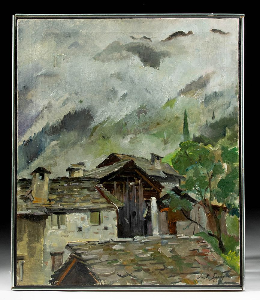 Appraisal: Framed William Draper Painting - Swiss Rooftops William Franklin Draper