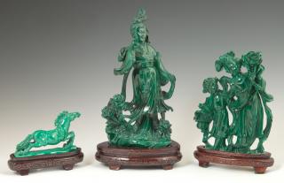 Appraisal: Three Pieces of Chinese Carved Malachite th c consisting of