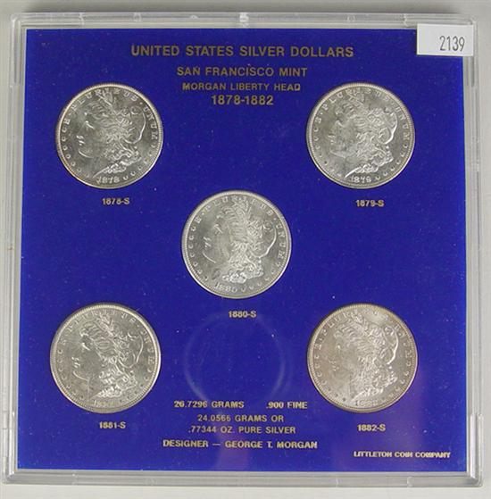 Appraisal: Five BU Morgan Dollars All with S mint Dates include