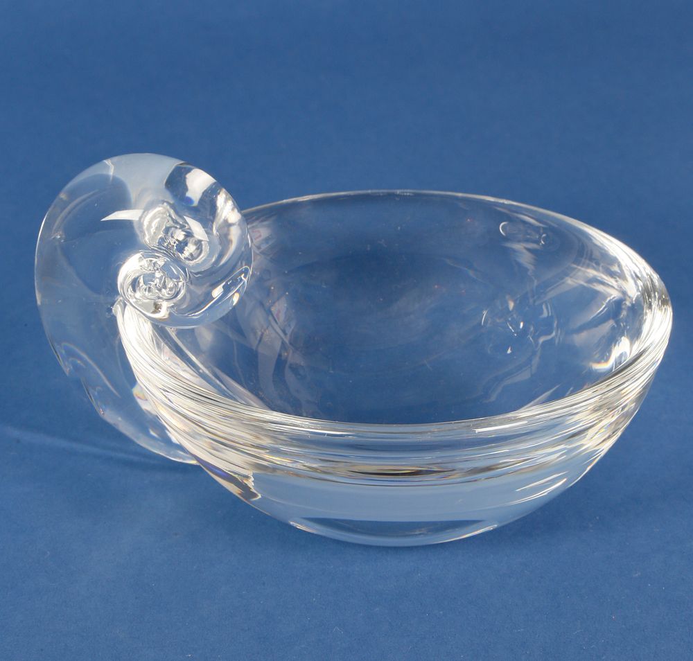 Appraisal: Signed Steuben Clear Crystal Olive Dish Signed Steuben Clear Crystal