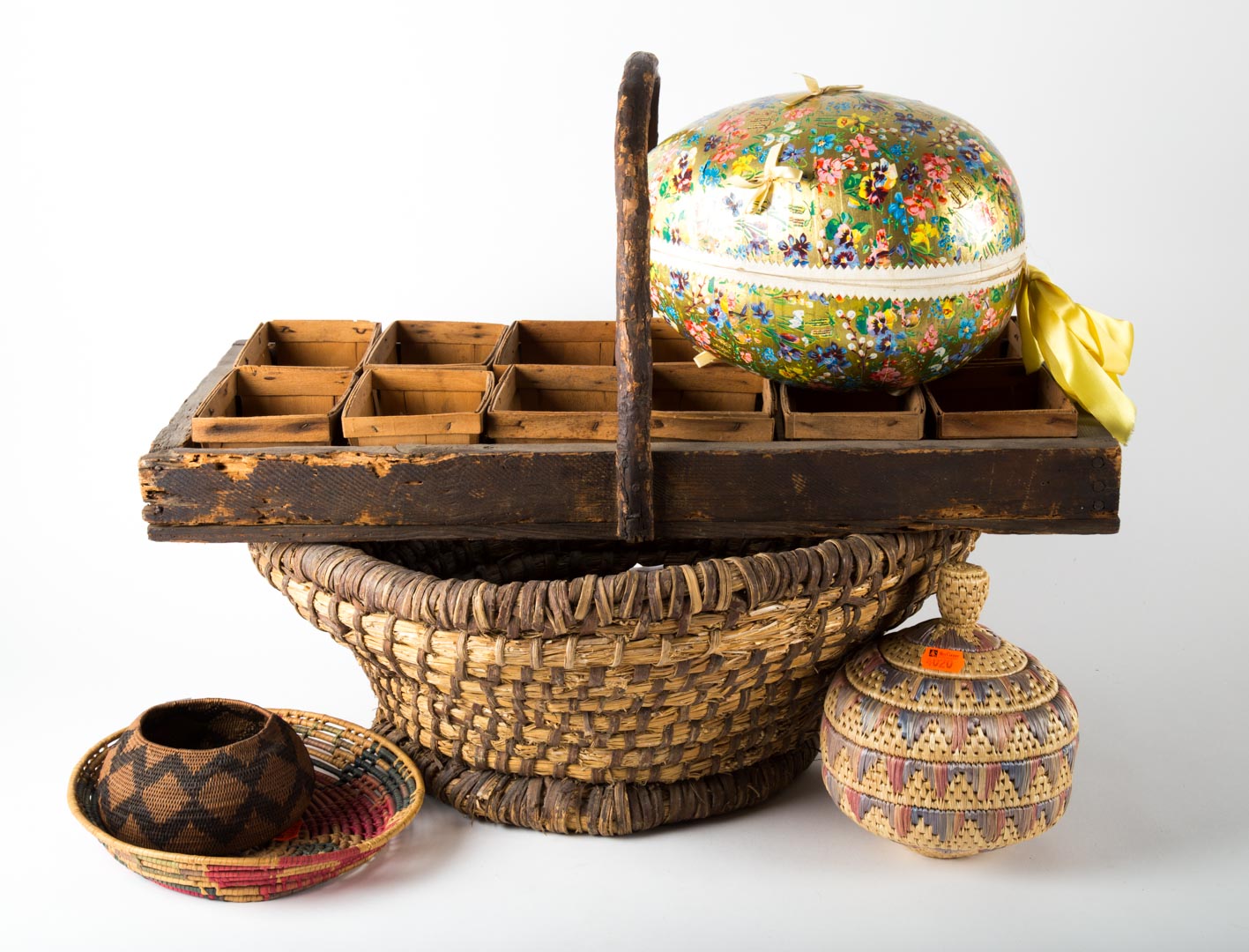 Appraisal: Assortment of items including Indian style baskets primitive carrier and