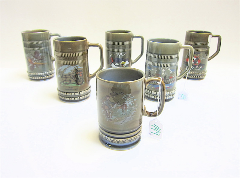 Appraisal: SIX WADE IRISH CERAMIC MUGS of soft paste porcelain c