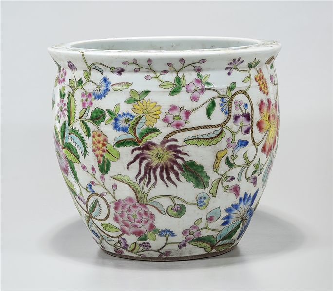 Appraisal: Chinese enameled porcelain jardinere with floral motif x approx Condition