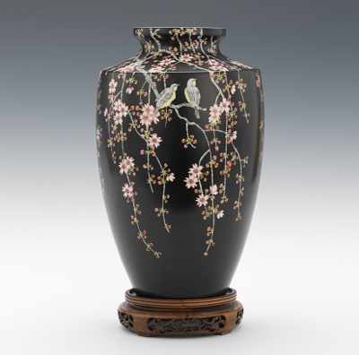 Appraisal: A Large Famille Noir Nippon Vase Lamp Base Large glazed