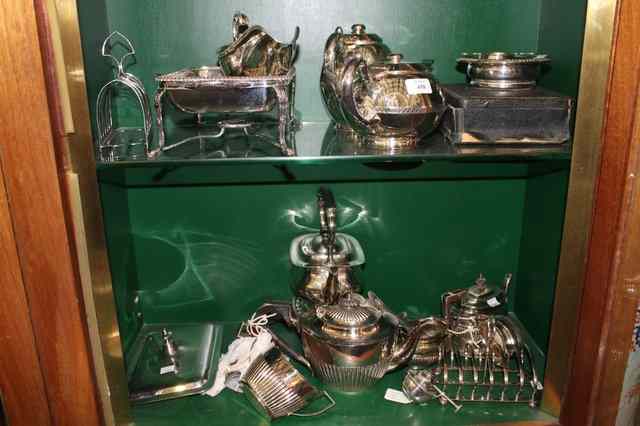 Appraisal: A LARGE COLLECTION OF MISCELLANEOUS SILVER PLATED WARES including teapots