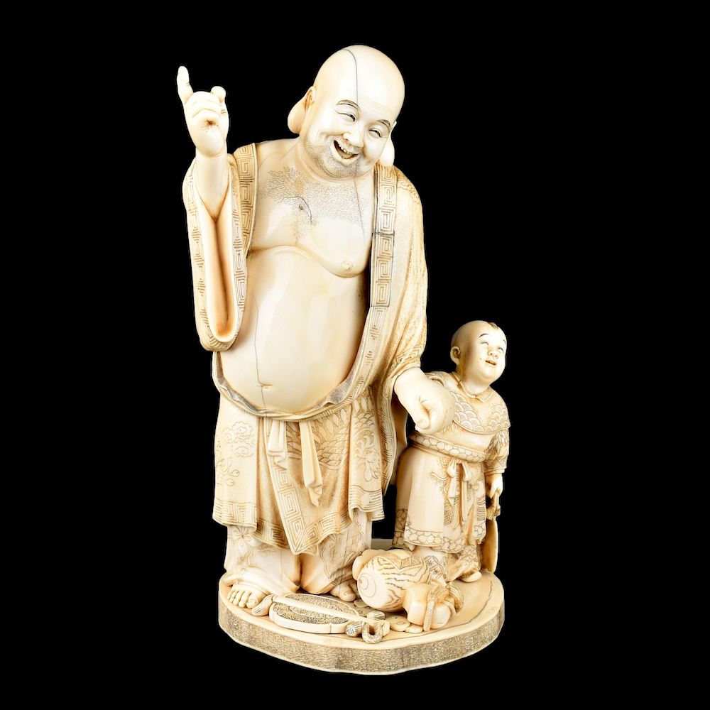 Appraisal: Large Japanese Okimono Large Japanese Carved Ivory Okimono Depicts a