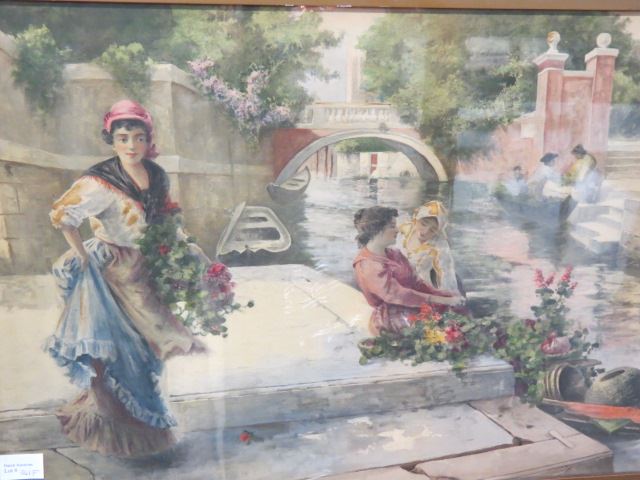 Appraisal: J C Arter watercolor Venetian flower sellers some in waterway