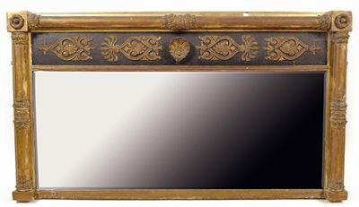 Appraisal: A giltwood and gesso overmantel mirror the leaf and baton