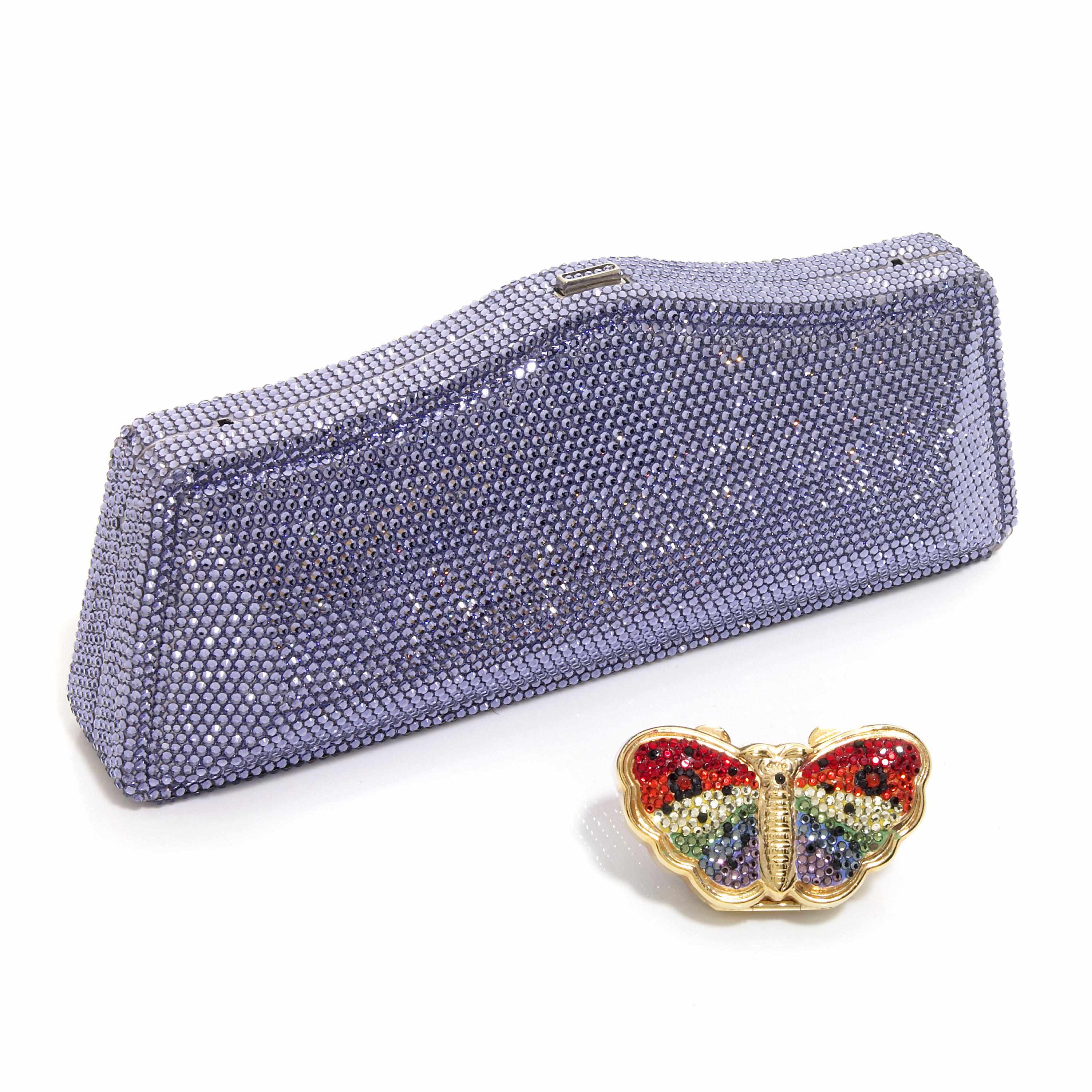 Appraisal: A scalloped rectangular lavender crystal purse together with a multi-colored