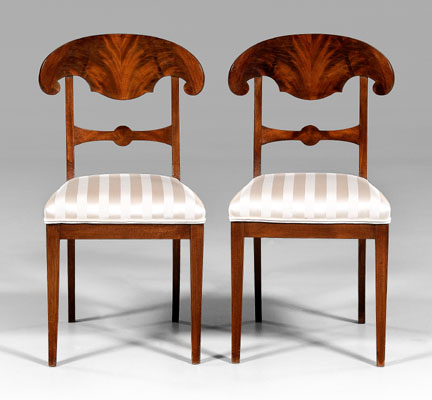 Appraisal: Pair Biedermeier style mahogany side chairs each with scrolled tablet