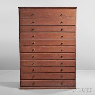 Appraisal: Shaker Red-stained Eleven-drawer Pine Chest Canterbury New Hampshire c original