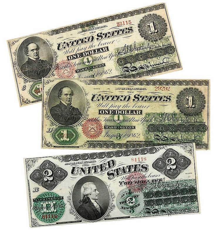 Appraisal: Three U S Legal Tender Notes act of July th