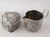 Appraisal: A heart shaped embossed gilt lined Victorian silver box x