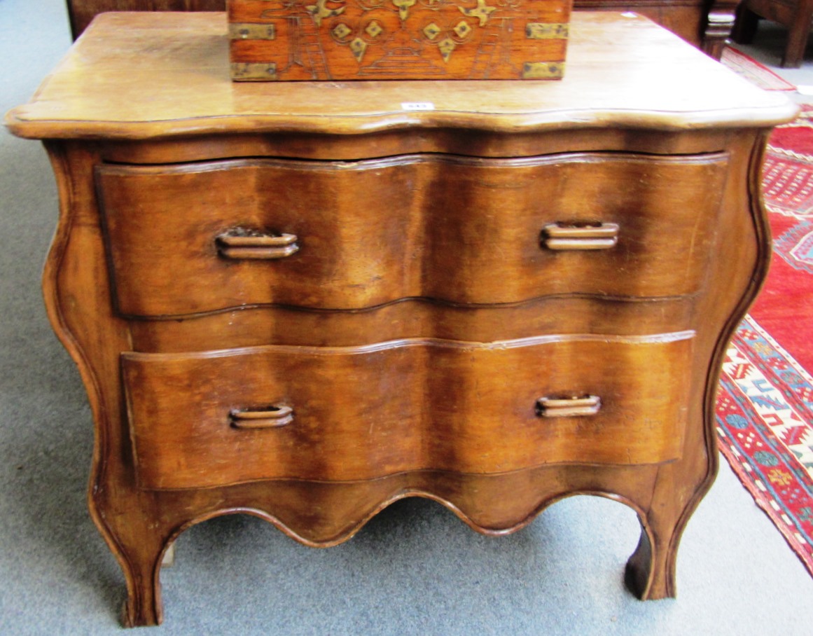 Appraisal: A th century continental two drawer commode on cabriole supports