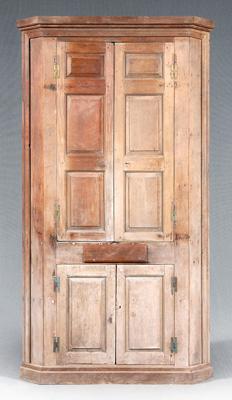 Appraisal: Southern walnut corner cupboard yellow pine secondary one-piece construction four