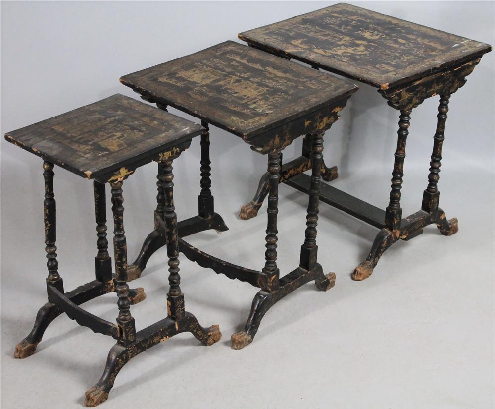 Appraisal: CHINESE EXPORT BLACK CHINOISERIE NESTING TABLES WITH BLACK LACQUER AND