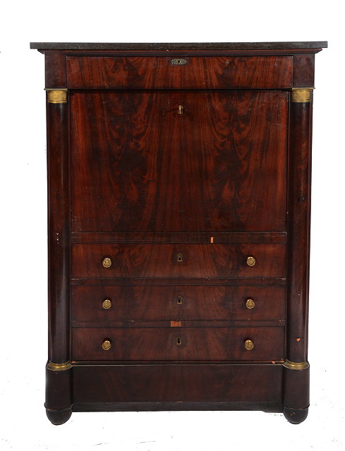 Appraisal: A FRENCH EMPIRE MAHOGANY SECRETAIRE ABATTANT the fitted interior enclosed