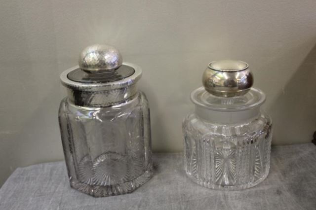 Appraisal: Cut Glass Lot Includes Two Biscuit or TobbaccoJars One with