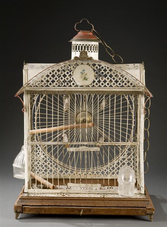 Appraisal: American white painted metal birdcage In the shape of a