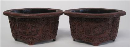 Appraisal: Pair of Chinese cinnabar lacquer jardinieres th century