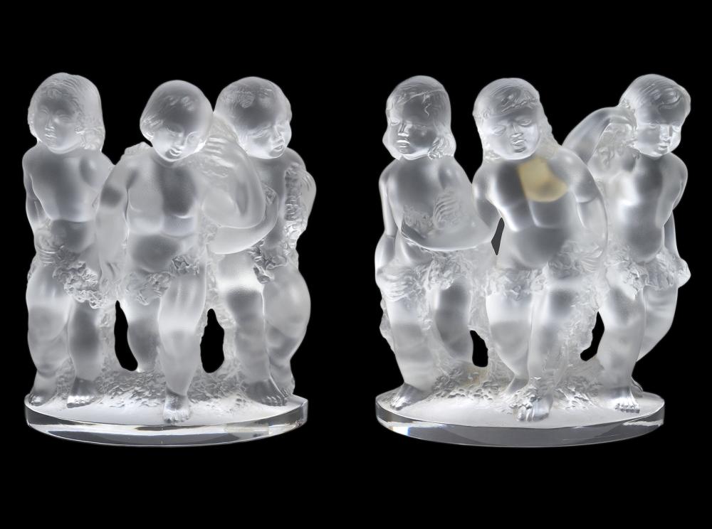 Appraisal: PR LALIQUE 'LUXEMBOURG' CRYSTAL BOOKENDSPair of Lalique crystal 'Luxembourg' bookends